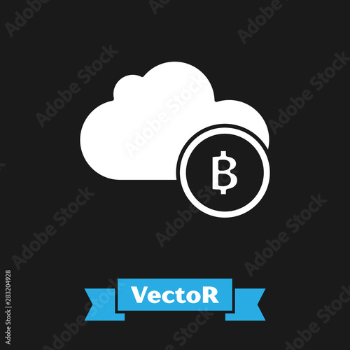White Cryptocurrency cloud mining icon isolated on black background. Blockchain technology, bitcoin, digital money market, cryptocoin wallet. Vector Illustration