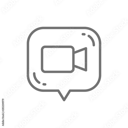 Vector video review, video message line icon.