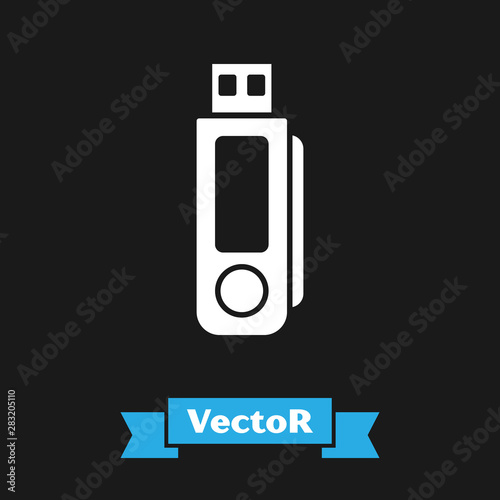 White USB flash drive icon isolated on black background. Vector Illustration