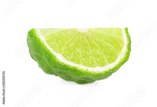 Bergamot (kaffir) cutted, half, sliced, isolated on white background