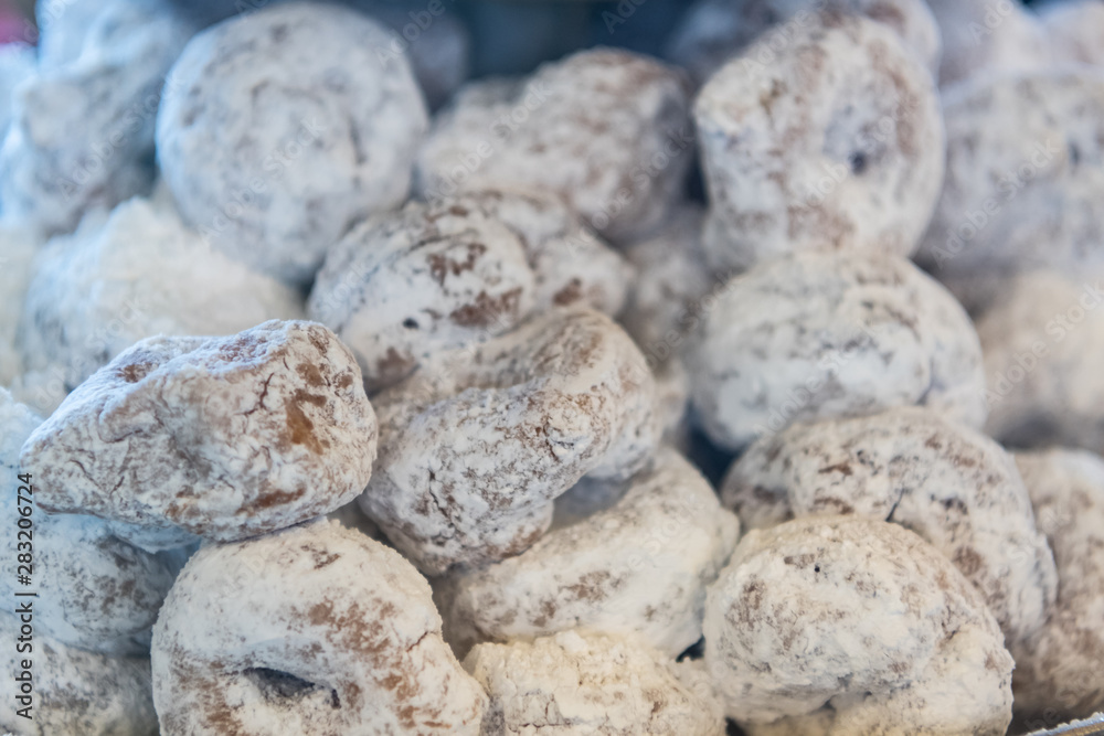 Powdered Sugar Covers Fresh Mini Donuts Powdered Sugar Covers Fresh Mini Donuts