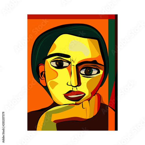 Colorful abstract background ,cubism art style,thoughtful boy