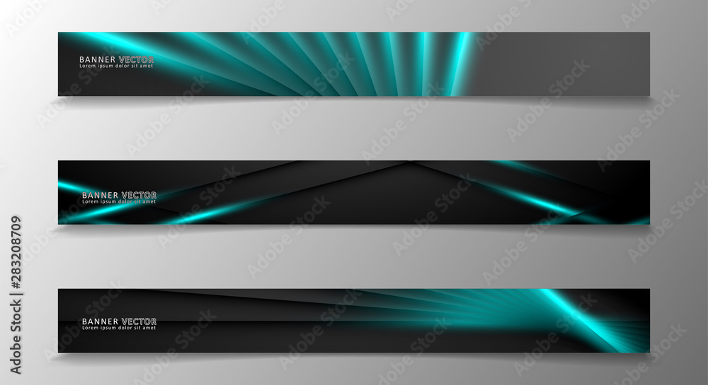 Banner collection, vector background with glowing neon blue stripes in a dark room. Banner collection, vector background with glowing neon blue stripes in a dark room.