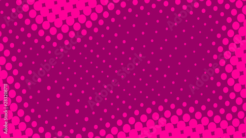 Magenta pop art background in retro comic style with halftone dots, vector illustration of backdrop with isolated dots