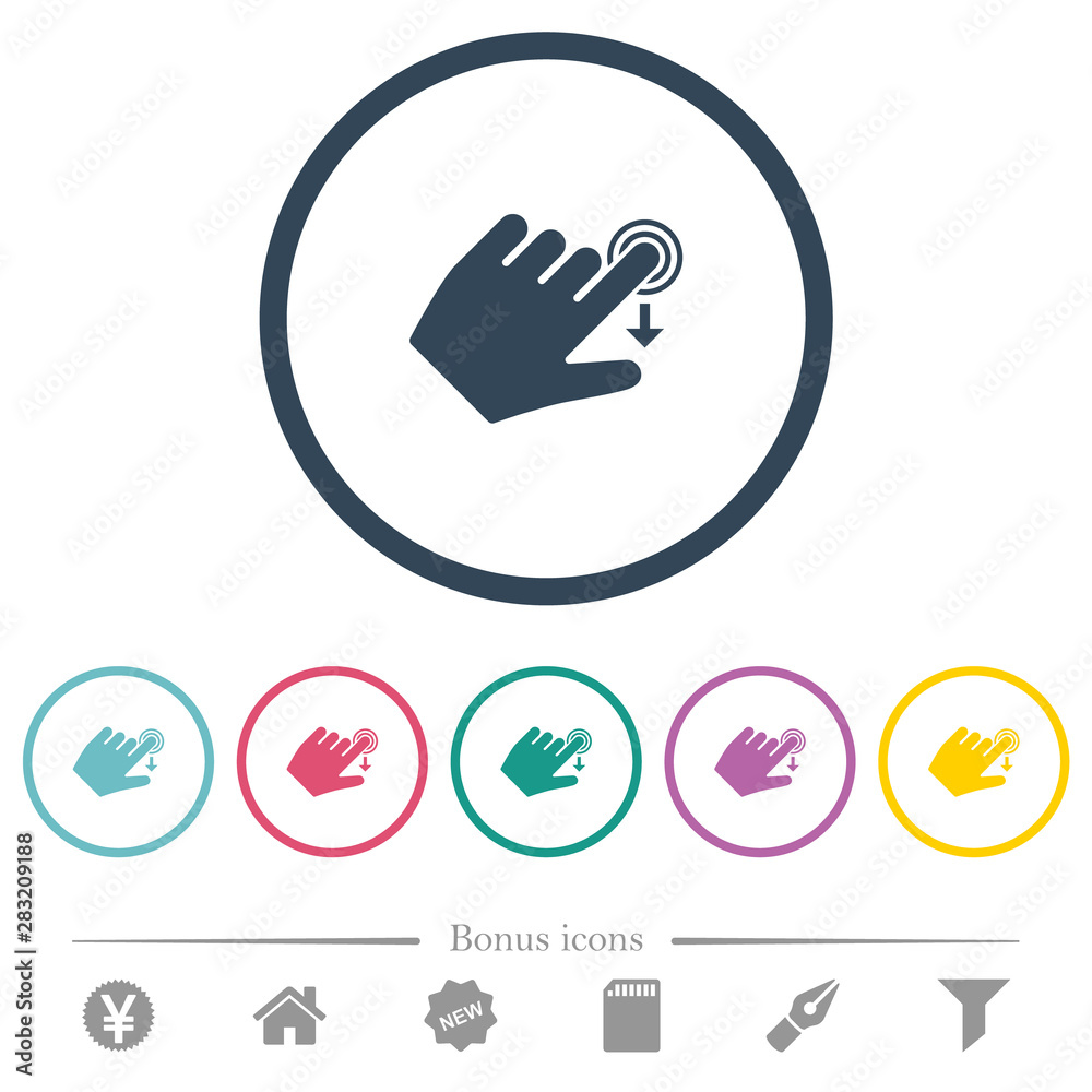 Left handed slide down gesture flat color icons in round outlines Left handed slide down gesture flat color icons in round outlines