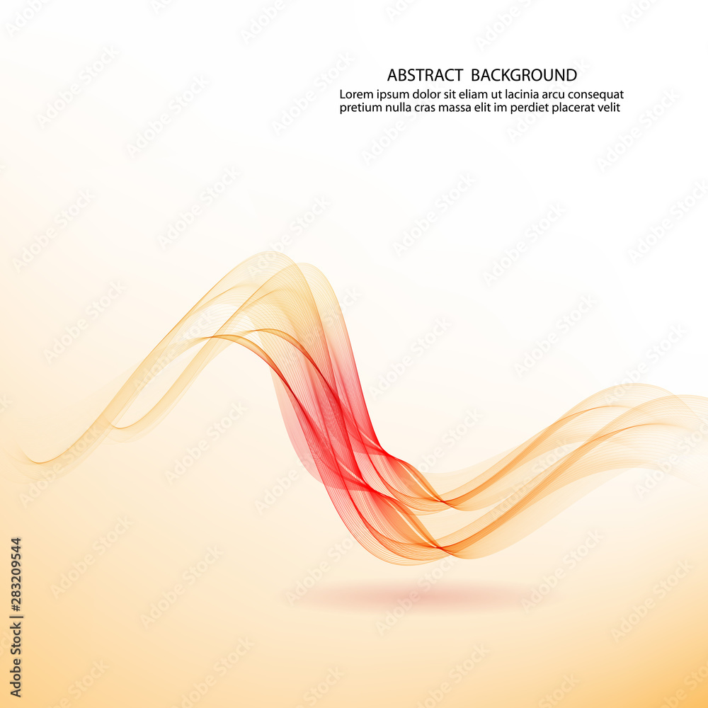 Abstract white background with orange horizontal stylish wave lines with shadow