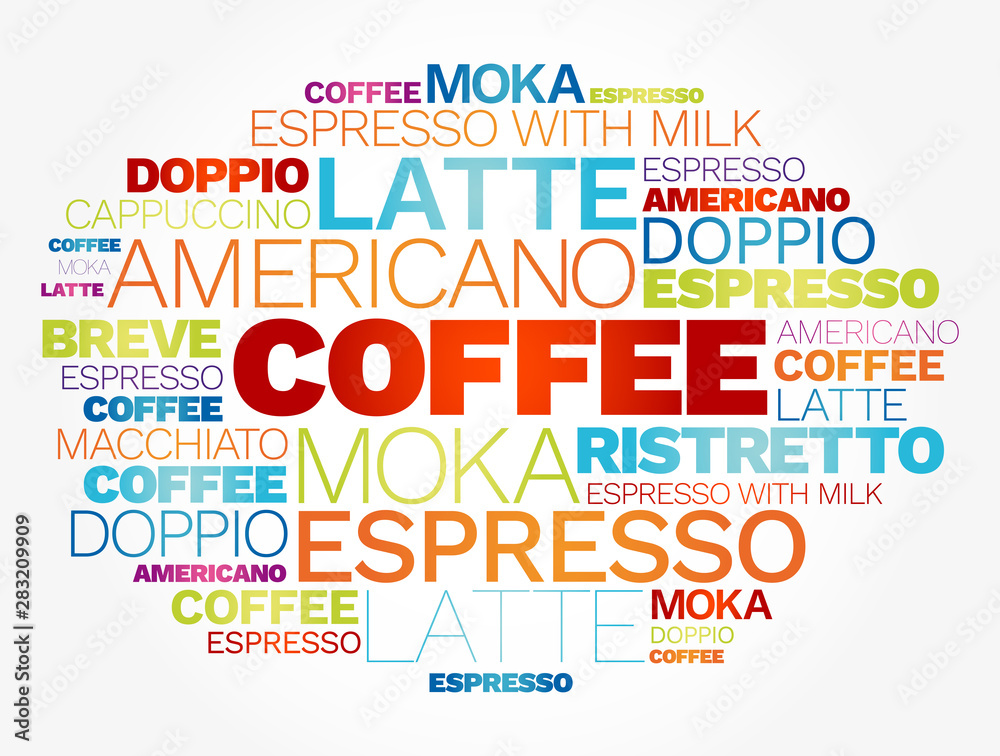 Fototapeta premium Types of Coffee drinks word cloud background