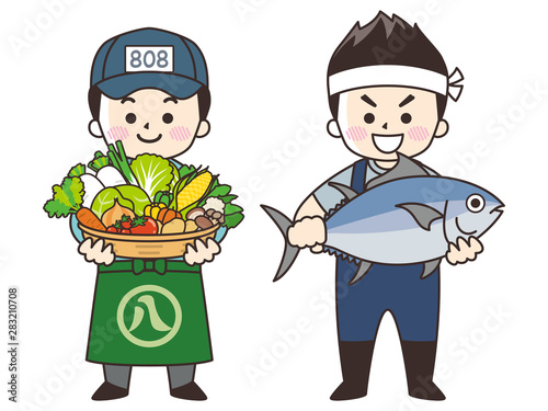 八百屋の男性と魚屋の男性