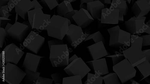 3d ILLUSTRATION, DARK GREY abstract crystal background, cube texture, wide panoramic for wallpaper