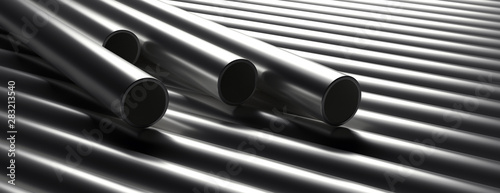 Bild auf Leinwand Pipes tubes steel metal, round profile, stacked full background