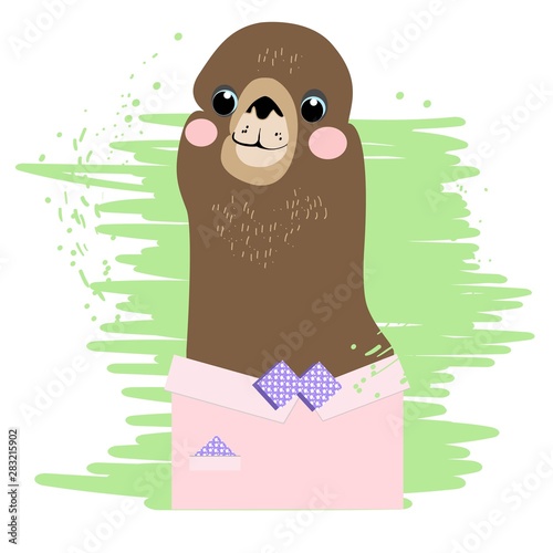 Lama, alpaca, children`s fairy-tale character, hand-drawn, vector image