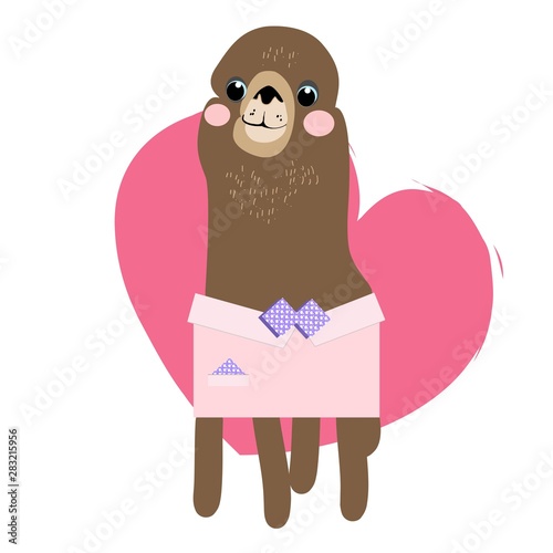 Lama, alpaca, children`s fairy-tale character, hand-drawn, vector image