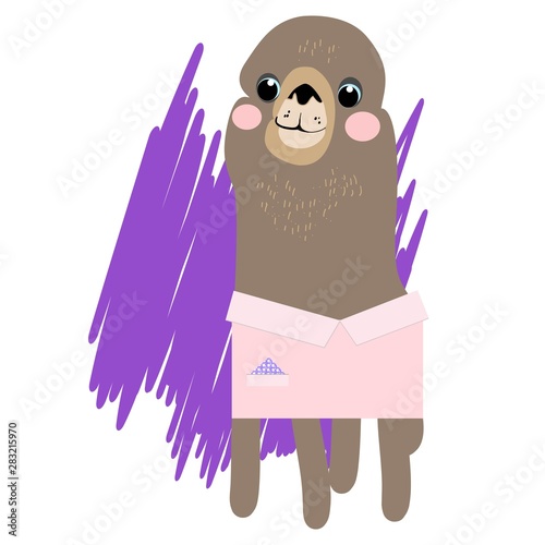 Lama, alpaca, children`s fairy-tale character, hand-drawn, vector image