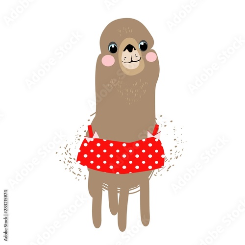 Lama, alpaca, children`s fairy-tale character, hand-drawn, vector image