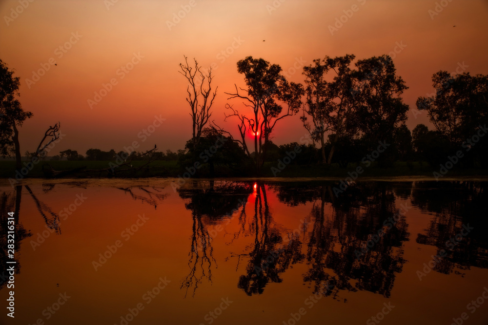 Twilight sunset at the swamp at the outback in Northern Australia – wallpaper
