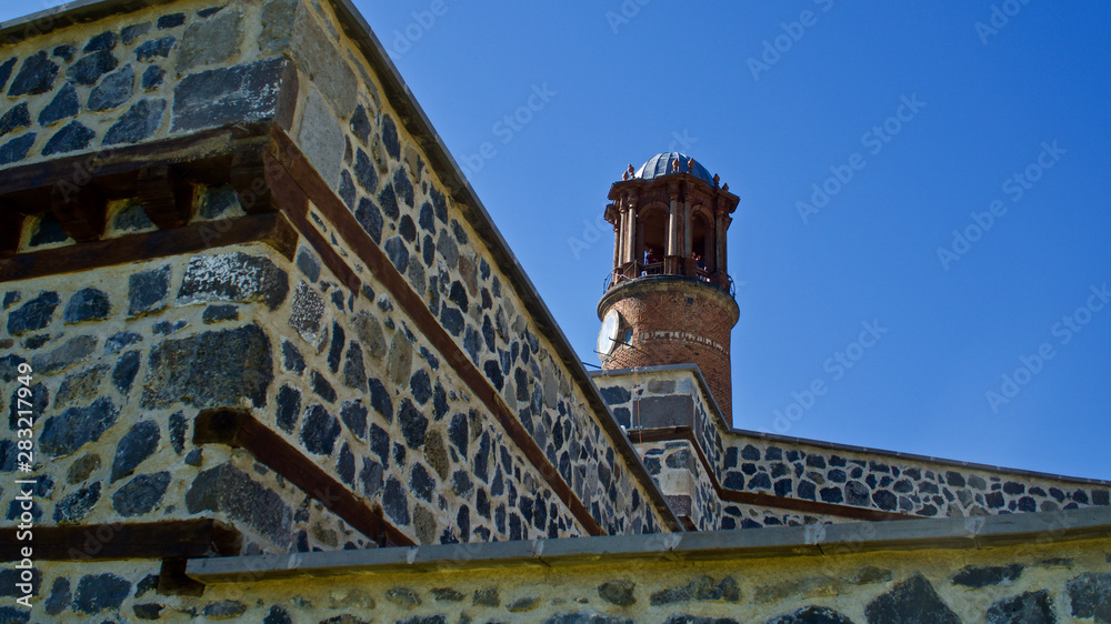 Obraz premium Erzurum historical clock tower and castle
