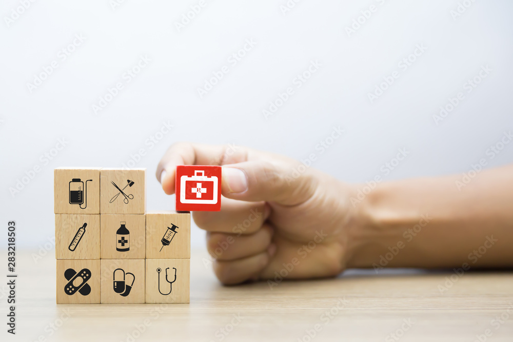Medical and Health Wood Block Concept.