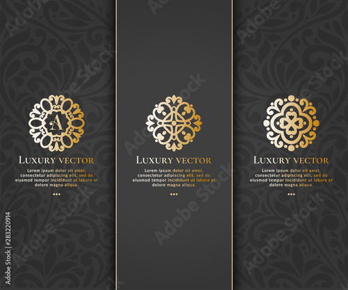 Set of vector ornament logo design template. Luxury vintage elements. Can be used as monogram and emblem. Great for wallpaper or background decoration.