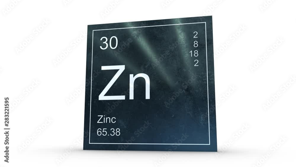 Zinc element symbol from the periodic table on metallic square icon 3D animation Zinc element symbol from the periodic table on metallic square icon 3D animation