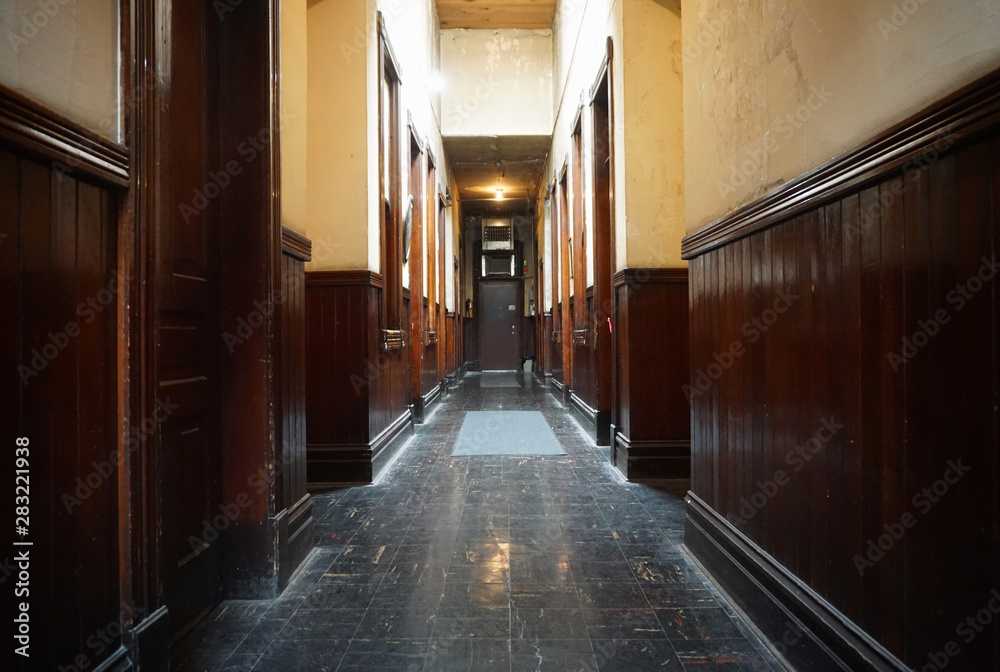 Long hallway in old vintage building