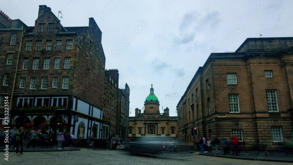 Time lapse view of the Bank of Scotland in Edinburgh medieval old town Time lapse view of the Bank of Scotland in Edinburgh medieval old town