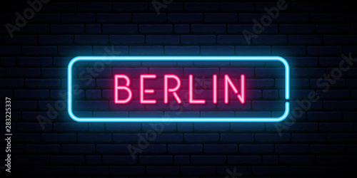 Berlin neon sign. Bright light signboard. Vector banner.