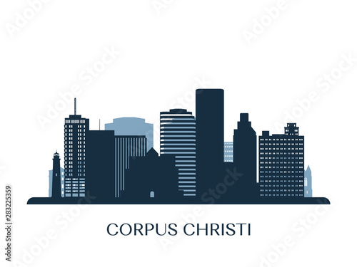 Corpus Christi skyline  monochrome silhouette. Vector illustration.
