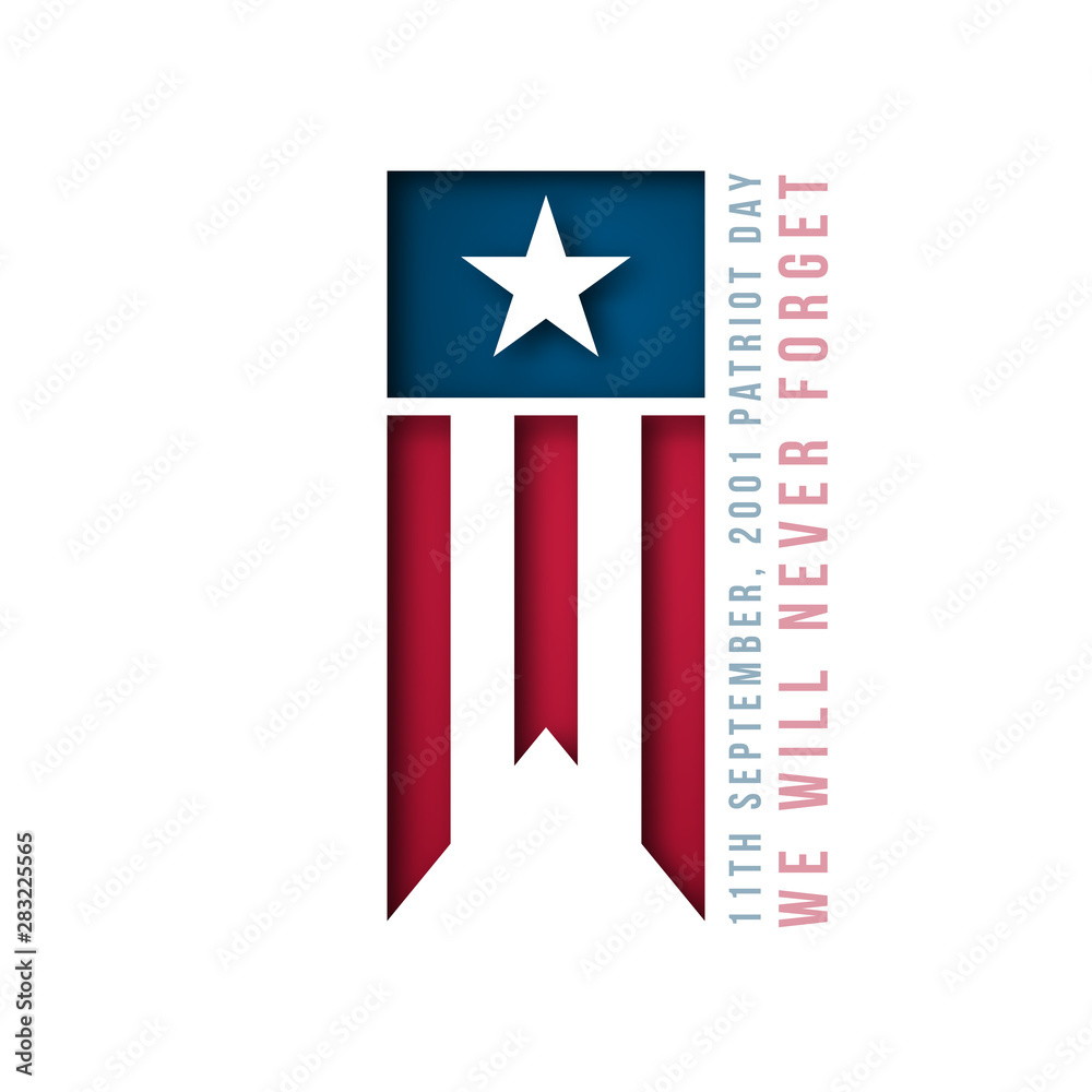 9/11 USA Patriot Day banner. 11th September, 2001. We will never forget. Vector design template for Patriot Day. Paper art style. 9/11 USA Patriot Day banner. 11th September, 2001. We will never forget. Vector design template for Patriot Day. Paper art style.