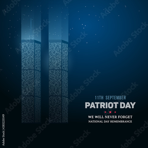 9/11 Day of Remembrance of the World Trade Center. Patriot day background. Twin towers memorial. Vector illustration.