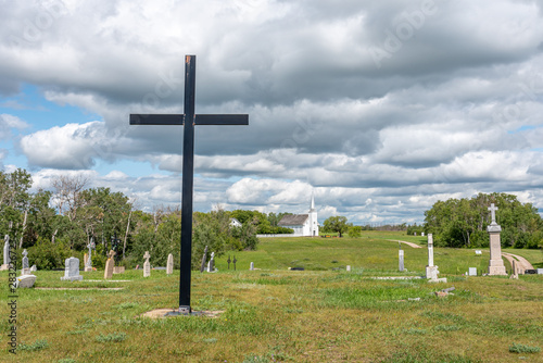 The Saint Antoine de Padoue Roman Catholic cemetery at Batoche, Saskatchewan. 