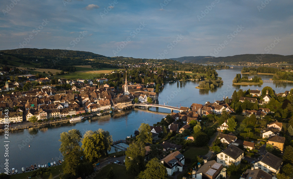 Aerial view of Stein-Am-Rhein medieval city near Shaffhausen, Switzerland