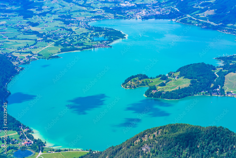 View of Mondsee lake from Schafberg mountain, Austria