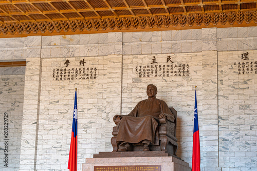 Statue of Chiang Kai-shek in the main chamber, inside the National Taiwan Democracy Memorial Hall ( National Chiang Kai-shek Memorial Hall ), Taipei, Taiwan photo