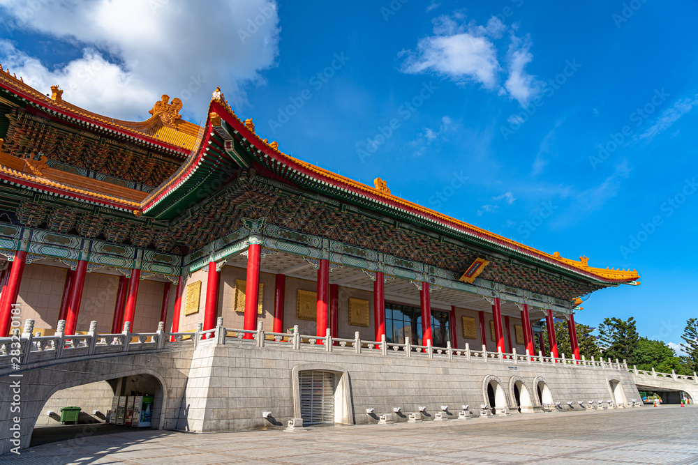 The National Theater of Taiwan, a chinese style architecture inside the National Taiwan Democracy Memorial Hall area. Text in Chinese means The National Theater of Taiwan, a chinese style architecture inside the National Taiwan Democracy Memorial Hall area. Text in Chinese means