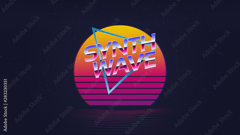 Vector Abstract Retro 80s Background With Neon Sunset Landscape. Vector ...