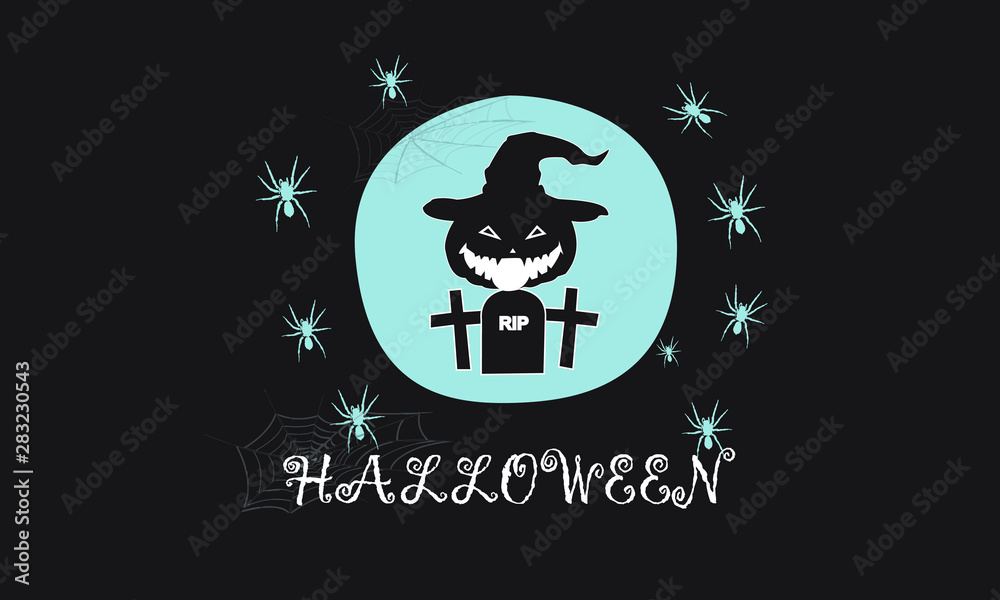 Vector set of Happy Halloween party invitations or greeting cards with a tombstone cross and spider symbols. Vector set of Happy Halloween party invitations or greeting cards with a tombstone cross and spider symbols.