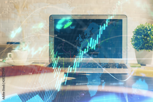Wallpaper Mural Financial chart drawing and table with computer on background. Multi exposure. Concept of international markets. Torontodigital.ca