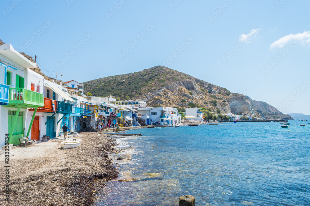 Picturesque colorful Klima fishing village in Milos island in Greece