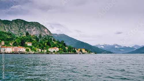 Park Of Villa Melzi In Bellagio At The Famous Italian Lake Como, cloudy sky