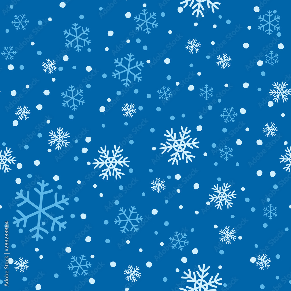 Hand drawn doodle falling snowflakes, seamless pattern.