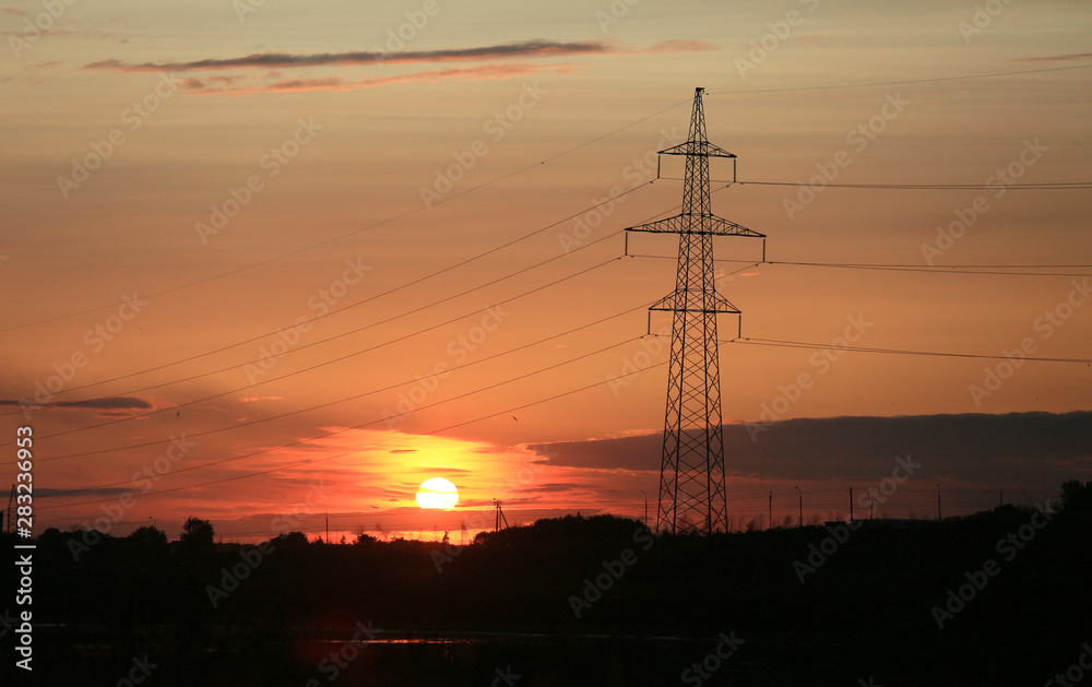 Electricity Pylons over sunset