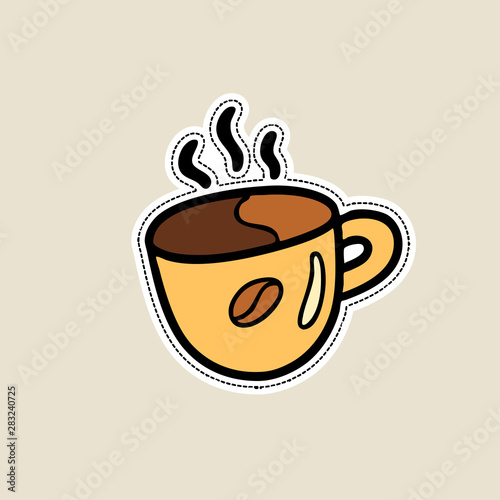 Vector illustrations of coffee cup on white background in doodle cartoon style. Isolated on white  for stickers  pins  badges  fashion embroidery  temporary tattoos. Hand-drawn illustration.