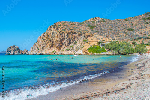 Plathiena beach with turquoise waters in Milos, Cyclades, Greece