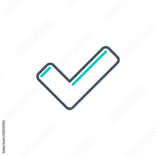 complete check mark done outline flat icon. Single high quality outline logo symbol for web design or mobile app. Thin line sign design logo. Black and blue icon pictogram isolated on white background