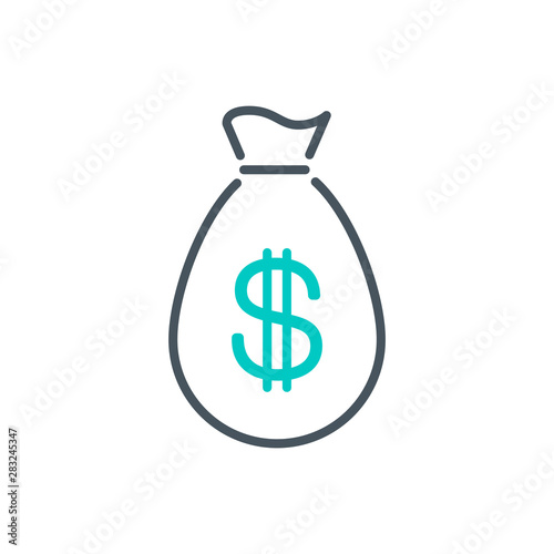 money bag outline flat icon. Single high quality outline logo symbol for web design or mobile app. Thin line money bag design logo. Black and blue icon pictogram isolated on white background