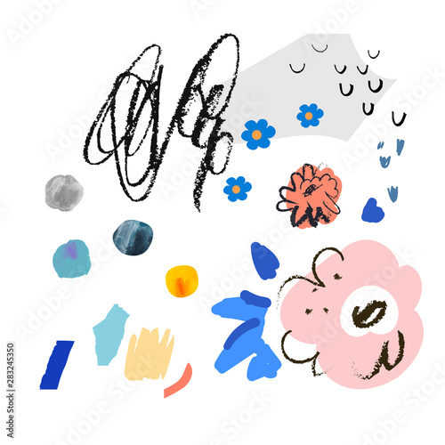 Creative art floral background with different shapes and textures. Artistic collage. Trendy Graphic Design for banner, poster, cover, invitation, placard, brochure, header. Abstract art