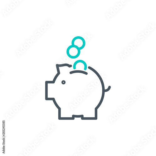 coins piggy bank outline flat icon. Single high quality outline logo symbol for web design or mobile app. Thin line coins piggy bank logo. Black and blue icon pictogram isolated on white background