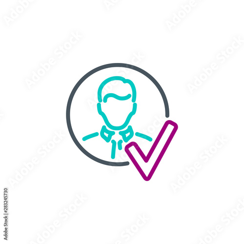 leader manager outline flat icon. Single high quality outline logo boss for web design or mobile app. Thin line administrator logo. Black and blue icon pictogram director isolated on white background
