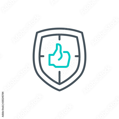 shield protect outline flat icon. Single high quality outline safety logo symbol for web design or mobile app. Thin line shield secure logo. Black and blue icon security isolated on white background