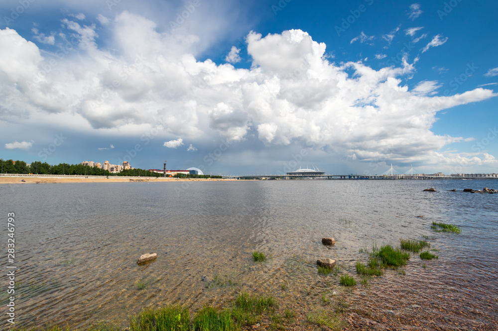 Panoramic view of Saint-Petersburg and the Finnish Gulf